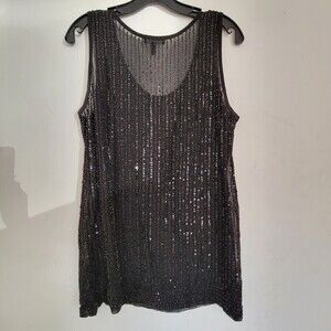 Eileen Fisher 100% Silk Beaded Semi Sheer Sleeveless Tank Top Blouse Size Medium
